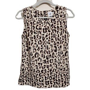CAbi 3070 Ginger Top Tan Brown Leopard Print Sleeveless Back Zip Women’s Size Sm